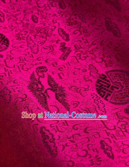 Traditional Chinese Satin Classical Cranes Pattern Design Rosy Brocade Fabric Asian Silk Fabric Material