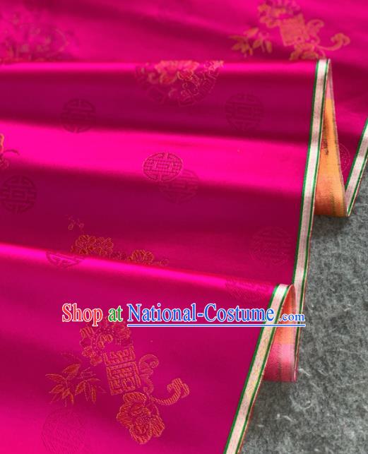 Traditional Chinese Satin Classical Bamboo Peony Pattern Design Rosy Brocade Fabric Asian Silk Fabric Material