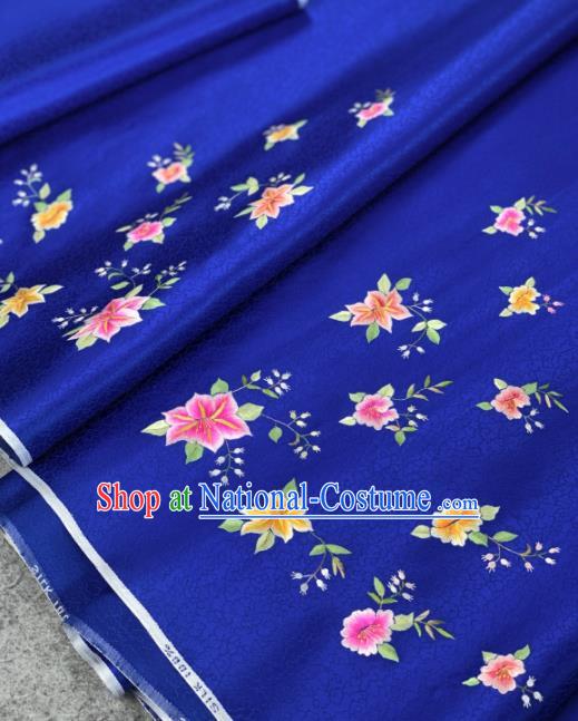 Traditional Chinese Satin Classical Embroidered Flower Pattern Design Royalblue Brocade Fabric Asian Silk Fabric Material