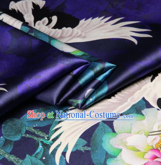 Chinese Traditional Classical Crane Flower Pattern Purple Brocade Damask Asian Satin Drapery Silk Fabric