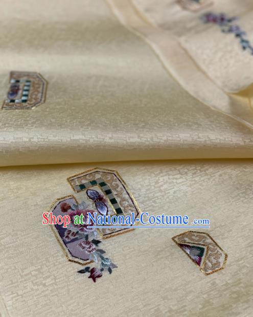 Traditional Chinese Satin Classical Embroidered Pattern Design Beige Brocade Fabric Asian Silk Fabric Material