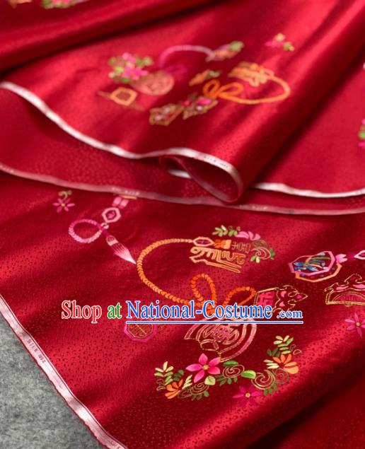 Traditional Chinese Satin Classical Embroidered Pattern Design Purplish Red Brocade Fabric Asian Silk Fabric Material