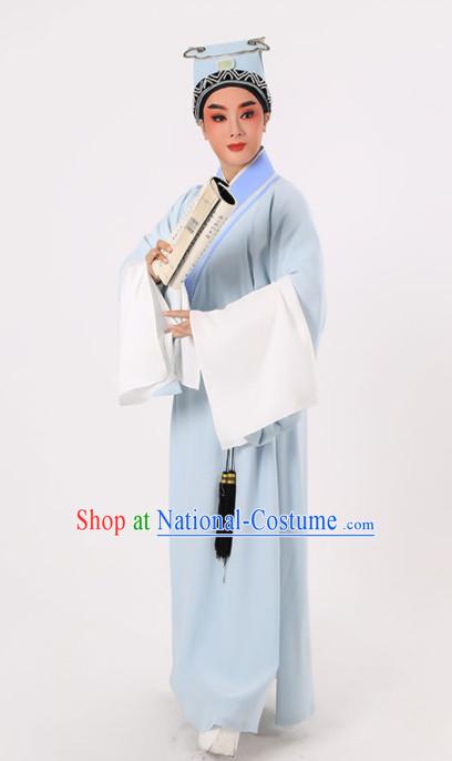 Chinese Traditional Beijing Opera Niche Costume Ancient Scholar Childe Blue Robe for Men