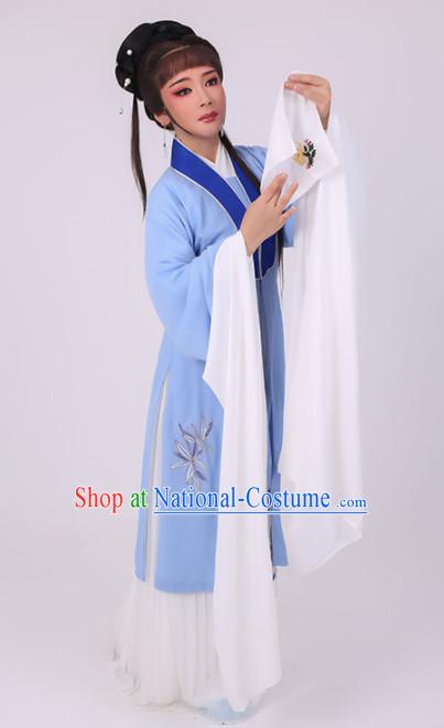 Chinese Traditional Peking Opera Diva Costume Ancient Village Girl Embroidered Blue Dress for Women