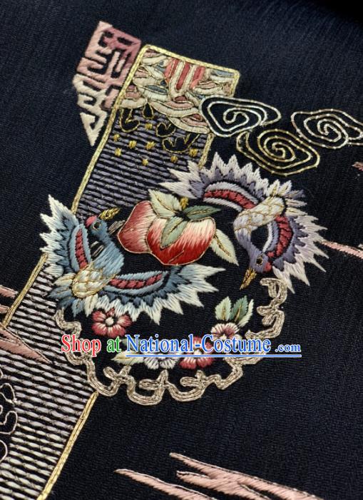 Traditional Chinese Satin Classical Embroidered Peach Pattern Design Black Brocade Fabric Asian Silk Fabric Material