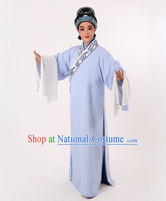 Chinese Traditional Beijing Opera Niche Costume Ancient Scholar Childe Light Blue Robe for Men