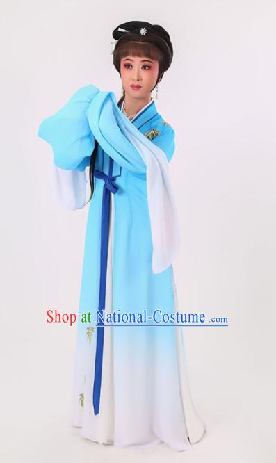 Chinese Traditional Peking Opera Diva Blue Dress Ancient Village Girl Embroidered Costume for Women