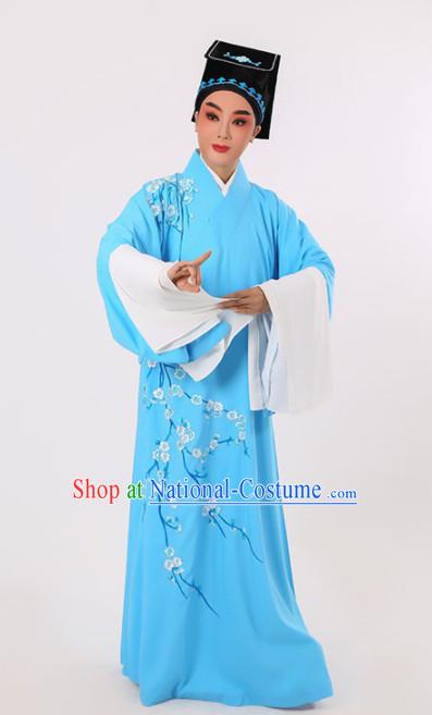 Chinese Traditional Beijing Opera Niche Costume Ancient Scholar Childe Blue Robe for Men