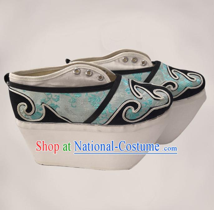 Chinese Traditional Beijing Opera Niche Shoes Ancient Scholar Childe Blue Shoes for Men