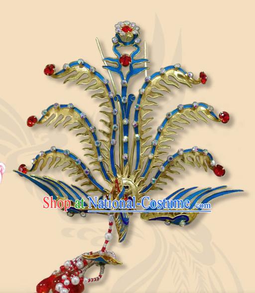 Chinese Ancient Queen Blueing Phoenix Hairpins Traditional Beijing Opera Diva Hair Accessories for Adults