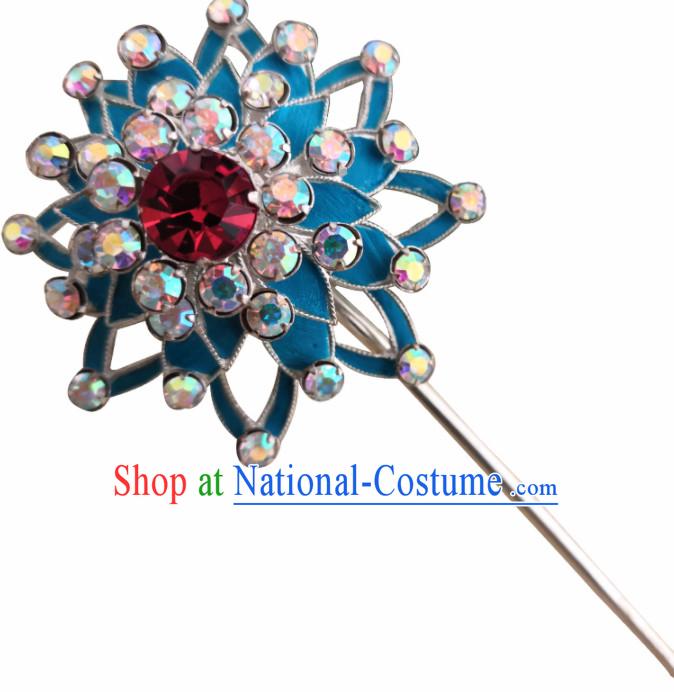 Chinese Ancient Queen Blue Hairpins Traditional Beijing Opera Diva Hair Accessories for Adults