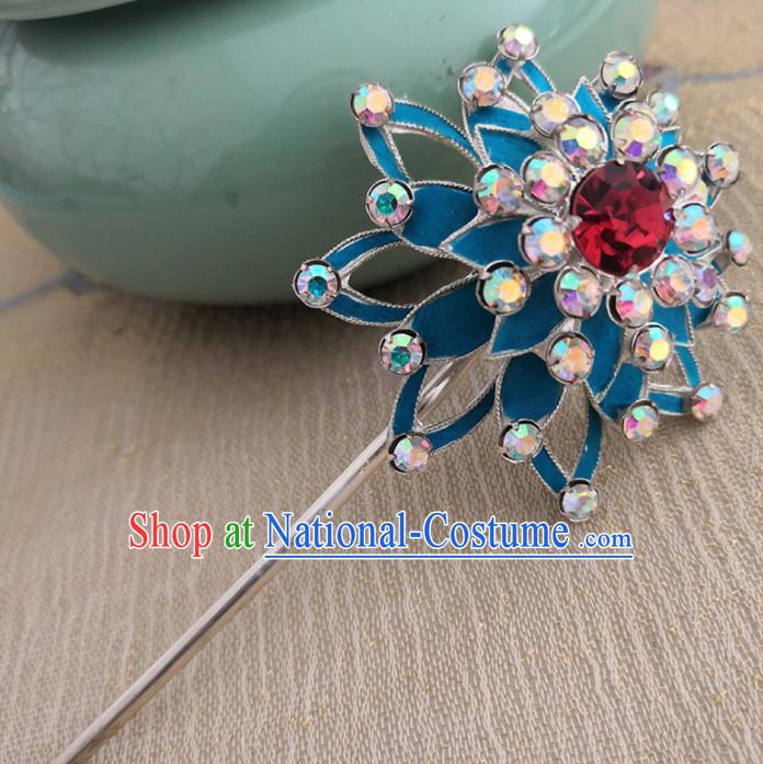 Chinese Ancient Queen Blue Hairpins Traditional Beijing Opera Diva Hair Accessories for Adults