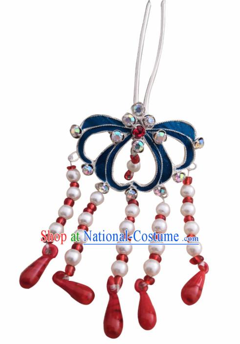 Chinese Ancient Queen Pearls Tassel Hairpins Traditional Beijing Opera Diva Hair Accessories for Adults