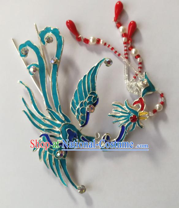 Chinese Ancient Queen Tassel Phoenix Hairpins Traditional Beijing Opera Diva Hair Accessories for Adults