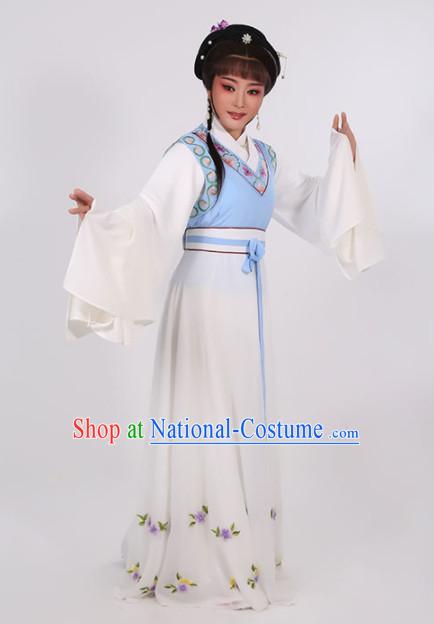 Chinese Traditional Peking Opera Young Lady Blue Dress Ancient Maidservants Embroidered Costume for Women