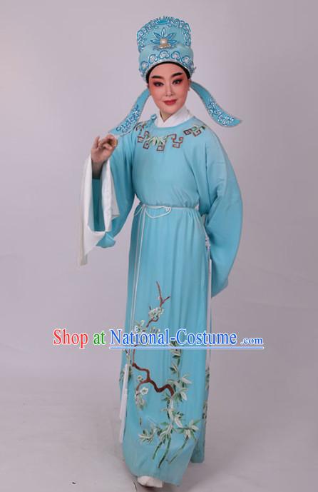 Chinese Traditional Beijing Opera Niche Embroidered Blue Robe Ancient Scholar Costume for Men