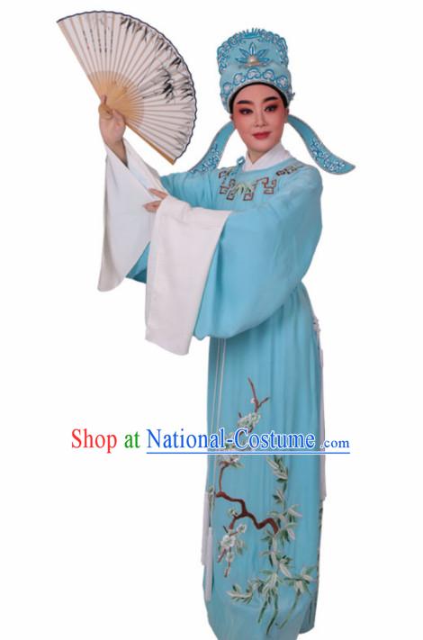 Chinese Traditional Beijing Opera Niche Embroidered Blue Robe Ancient Scholar Costume for Men