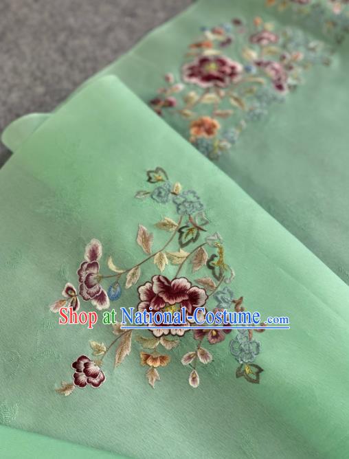 Traditional Chinese Satin Classical Embroidered Peony Pattern Design Green Brocade Fabric Asian Silk Fabric Material