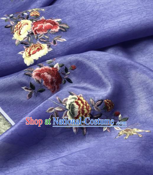 Traditional Chinese Satin Classical Embroidered Peony Pattern Design Purple Brocade Fabric Asian Silk Fabric Material