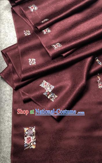 Traditional Chinese Satin Classical Embroidered Peony Pattern Design Deep Brown Brocade Fabric Asian Silk Fabric Material