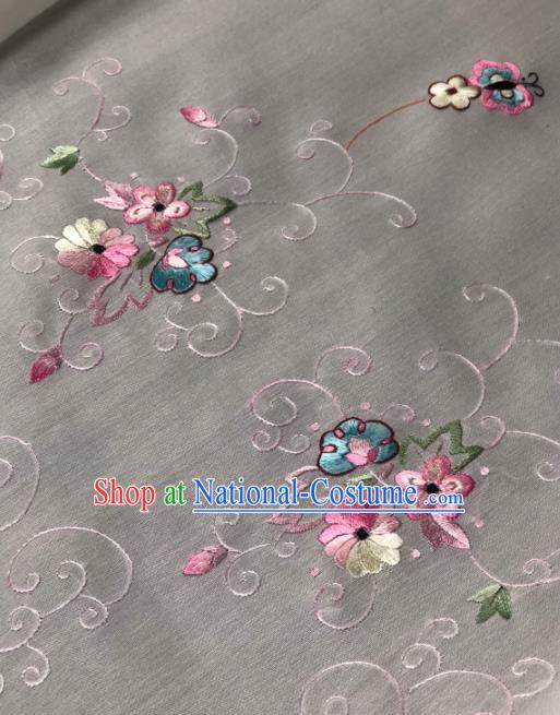 Traditional Chinese Satin Classical Embroidered Flowers Pattern Design White Brocade Fabric Asian Silk Fabric Material