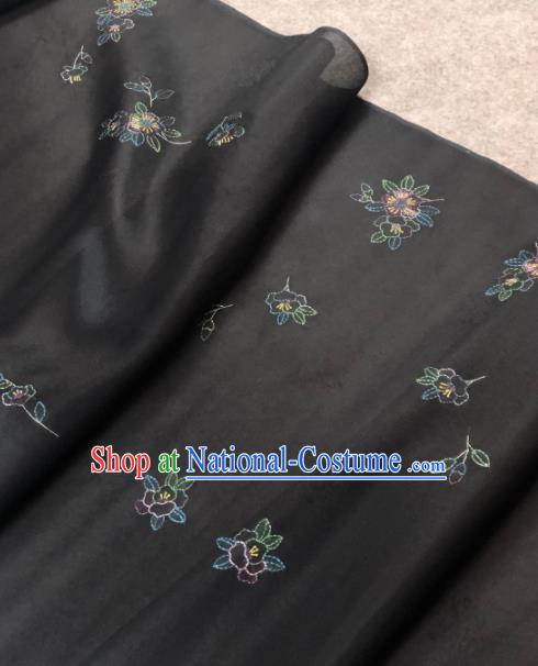 Traditional Chinese Satin Classical Embroidered Pattern Design Black Brocade Fabric Asian Silk Fabric Material