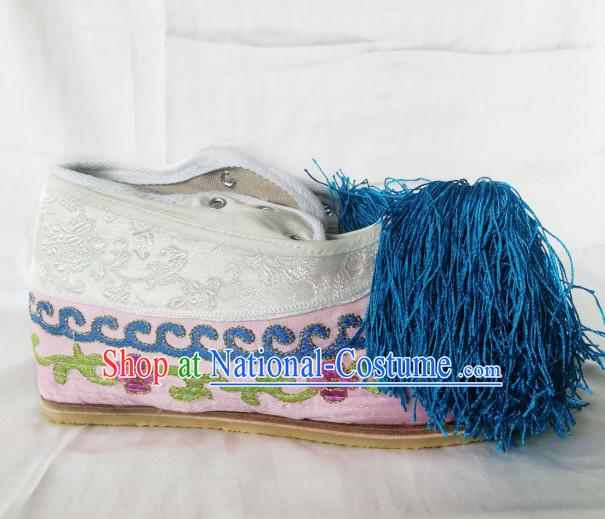 Chinese Traditional Beijing Opera Diva Shoes Ancient Princess Pink Embroidered Shoes for Women