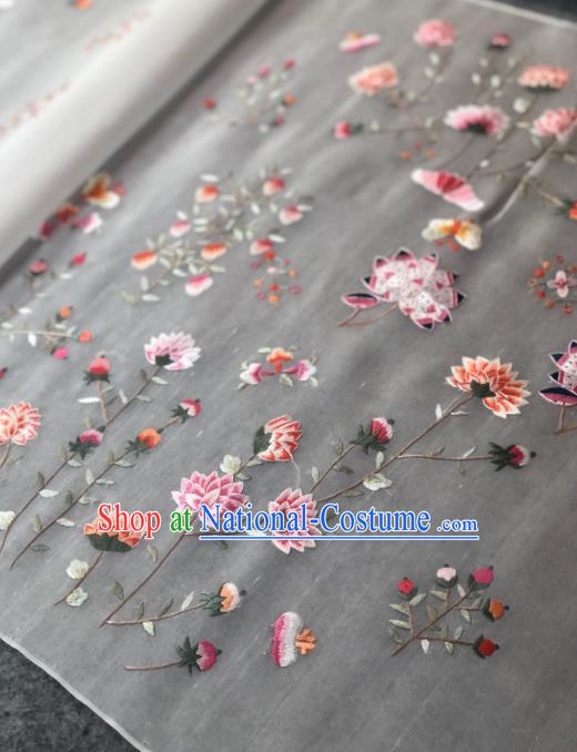 Traditional Chinese Satin Classical Embroidered Lotus Pattern Design White Brocade Fabric Asian Silk Fabric Material