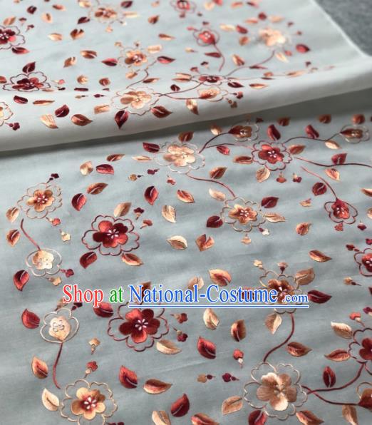 Traditional Chinese Satin Classical Embroidered Wintersweet Pattern Design White Brocade Fabric Asian Silk Fabric Material