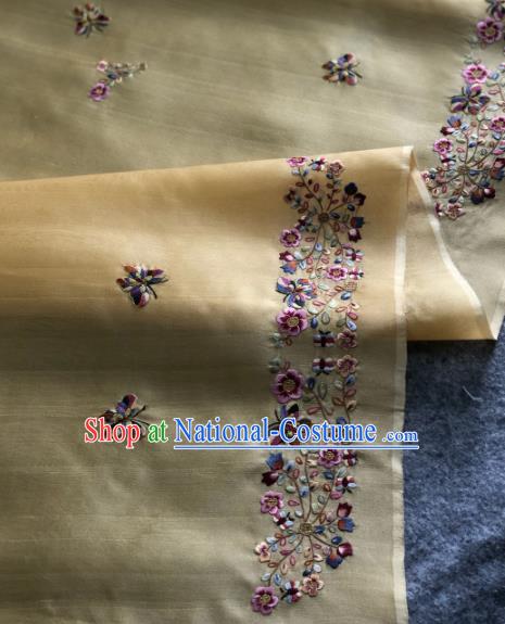 Traditional Chinese Satin Classical Embroidered Butterfly Pattern Design Yellow Brocade Fabric Asian Silk Fabric Material