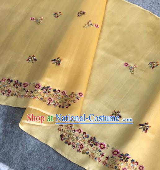 Traditional Chinese Satin Classical Embroidered Butterfly Pattern Design Yellow Brocade Fabric Asian Silk Fabric Material