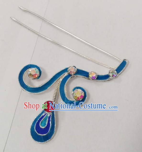 Chinese Traditional Beijing Opera Diva Hair Accessories Ancient Queen Blue Hairpins for Women