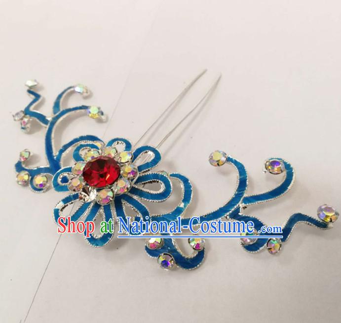 Chinese Traditional Beijing Opera Diva Hair Accessories Ancient Queen Red Crystal Hairpins for Women