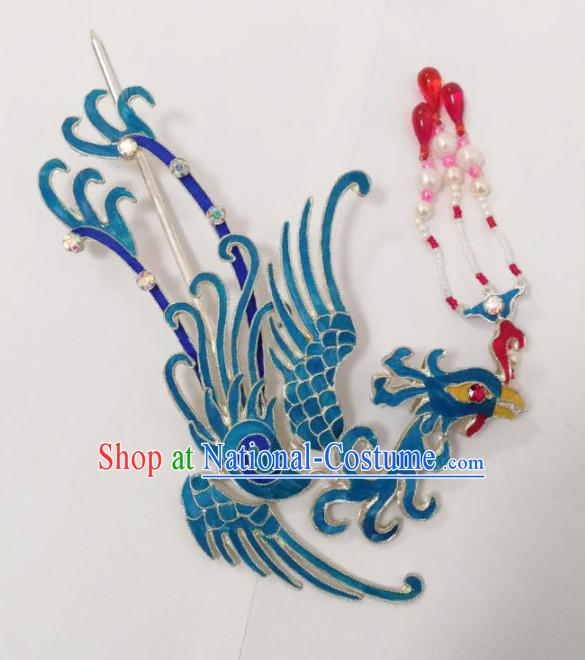 Chinese Traditional Beijing Opera Hair Accessories Ancient Queen Phoenix Tassel Hairpins for Women