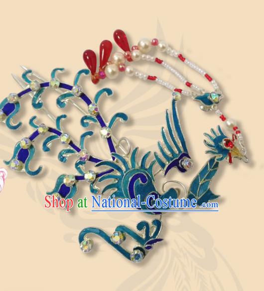 Chinese Traditional Beijing Opera Hair Accessories Ancient Queen Pearls Tassel Phoenix Hairpins for Women