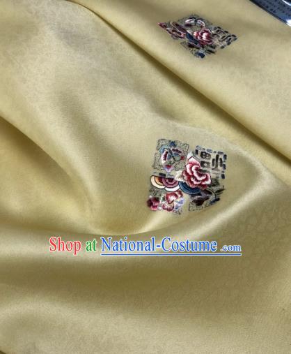 Traditional Chinese Satin Classical Embroidered Peony Pattern Design Yellow Brocade Fabric Asian Silk Fabric Material