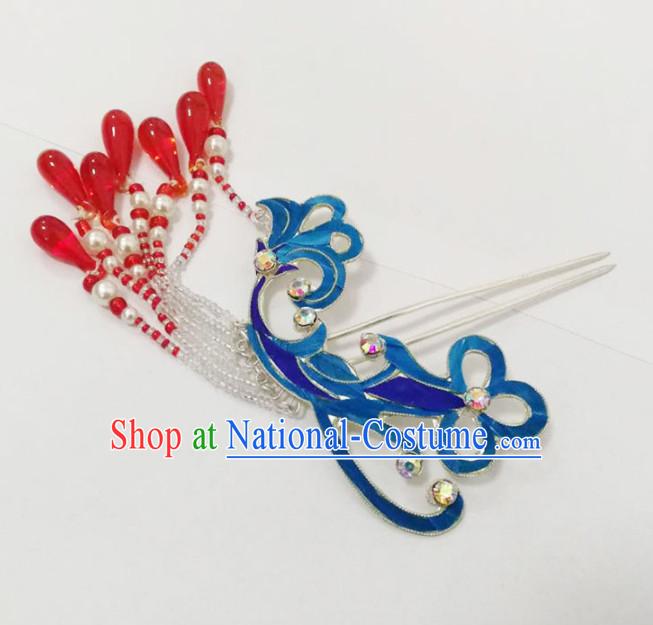 Chinese Ancient Queen Pearls Tassel Hairpins Traditional Beijing Opera Hair Accessories for Women