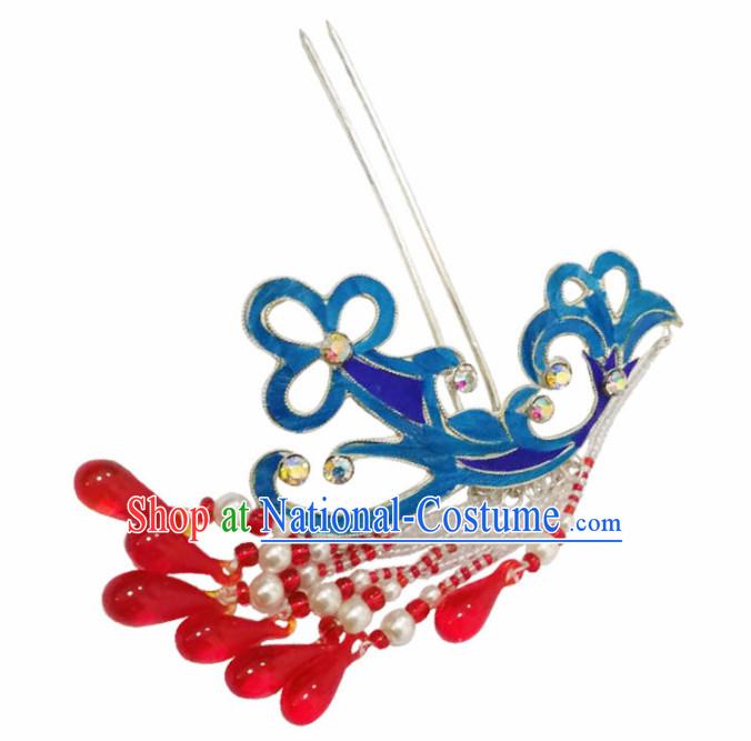 Chinese Ancient Queen Pearls Tassel Hairpins Traditional Beijing Opera Hair Accessories for Women