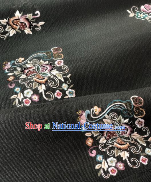 Traditional Chinese Satin Classical Embroidered Pattern Design Black Brocade Fabric Asian Silk Fabric Material