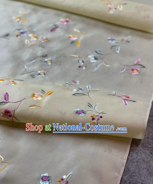 Traditional Chinese Satin Classical Embroidered Pattern Design Beige Brocade Fabric Asian Silk Fabric Material