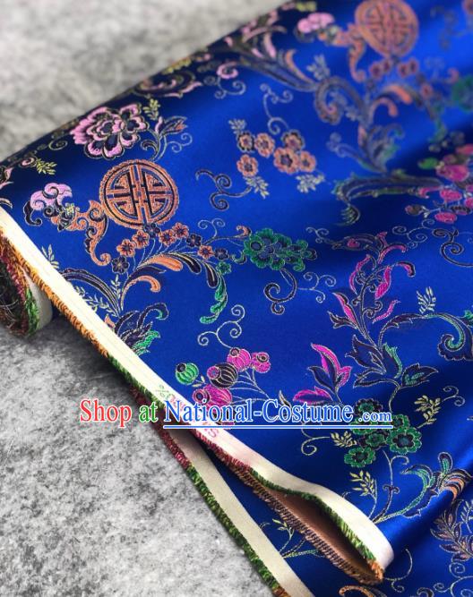 Traditional Chinese Satin Classical Longevity Pattern Design Royalblue Brocade Fabric Asian Silk Fabric Material