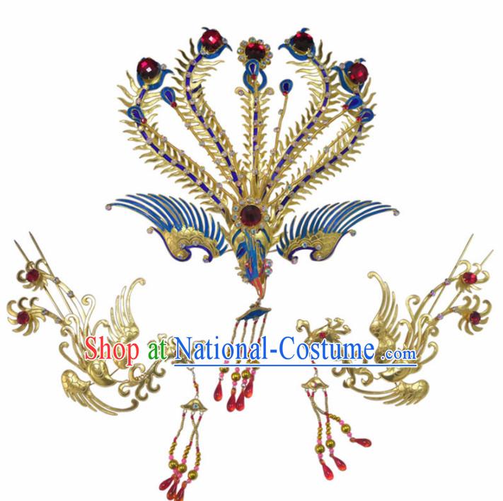 Chinese Traditional Beijing Opera Diva Hair Accessories Ancient Queen Phoenix Coronet Hairpins for Women