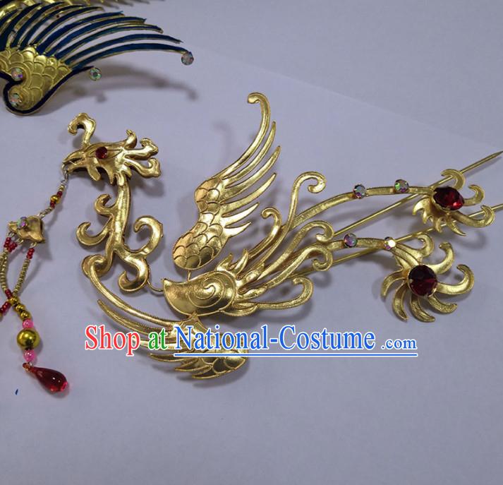 Chinese Traditional Beijing Opera Diva Hair Accessories Ancient Queen Golden Phoenix Hairpins for Women