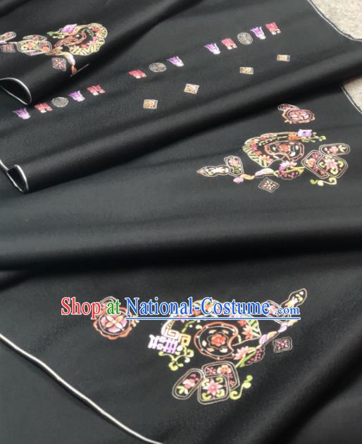 Traditional Chinese Black Silk Fabric Classical Embroidered Pattern Design Brocade Fabric Asian Satin Material