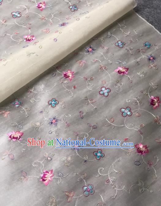 Traditional Chinese White Silk Fabric Classical Embroidered Lotus Pattern Design Brocade Fabric Asian Satin Material