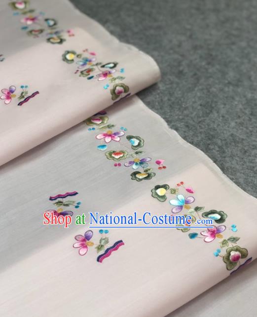 Traditional Chinese White Silk Fabric Classical Embroidered Flowers Pattern Design Brocade Fabric Asian Satin Material