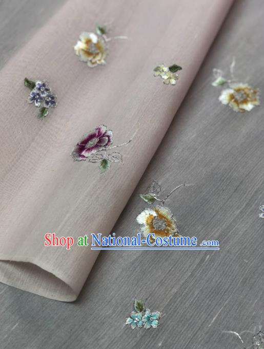 Traditional Chinese Pink Silk Fabric Classical Embroidered Flowers Pattern Design Brocade Fabric Asian Satin Material