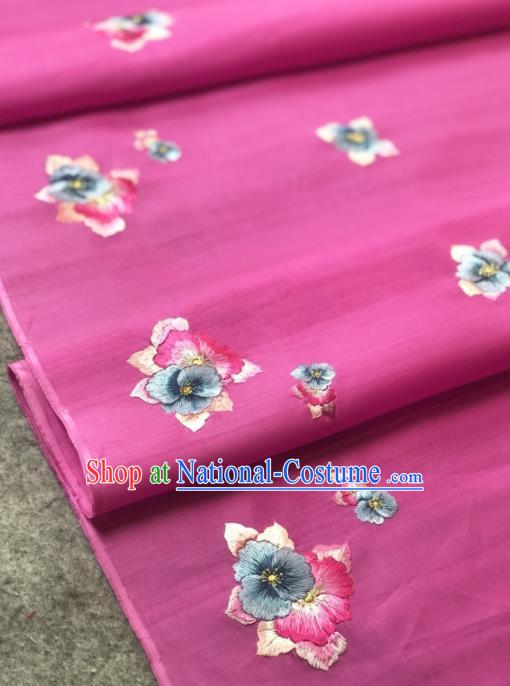 Traditional Chinese Rosy Silk Fabric Classical Embroidered Flowers Pattern Design Brocade Fabric Asian Satin Material