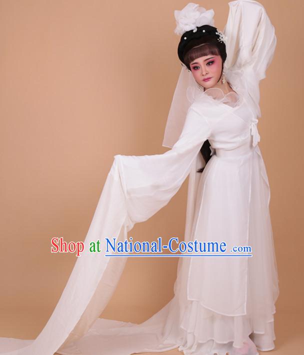 Chinese Traditional Peking Opera Actress White Embroidered Water Sleeve Dress Ancient Peri Princess Costume for Women