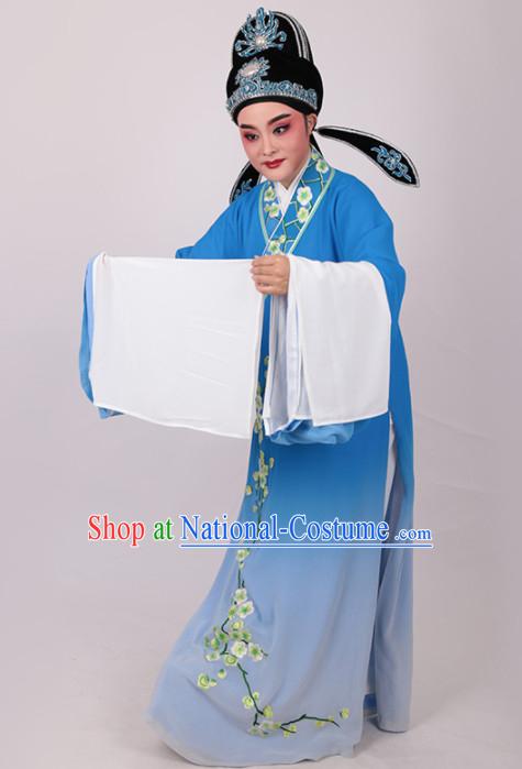 Chinese Traditional Beijing Opera Niche Embroidered Plum Blue Robe Ancient Number One Scholar Costume for Men